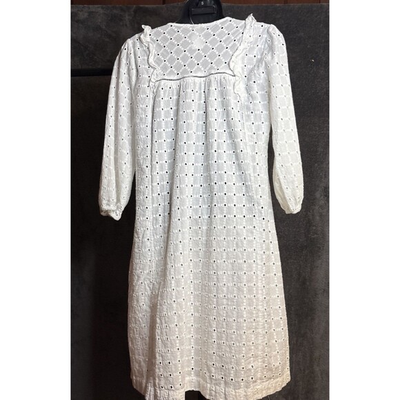 Anthropologie Thames Dress White Eyelet Cotton Womens 4 3/4 Sleeve Mini Boho - Picture 7 of 10